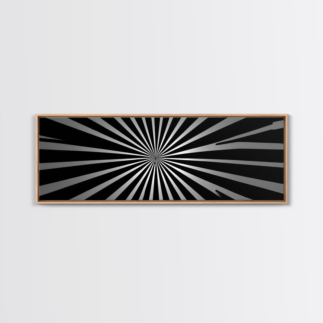 Black And White Radial Op Art Canvas Print, Mid Century Modern Geometric Wall Art, Minimalist Retro Decor For Office Or Den