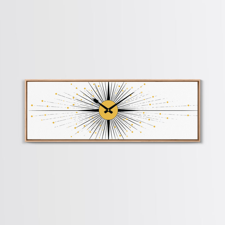 Minimal Gold Clock Starburst Wall Art, Mid Century Modern Abstract Print, Geometric Bauhaus Decor For Office, Entry, Or Den
