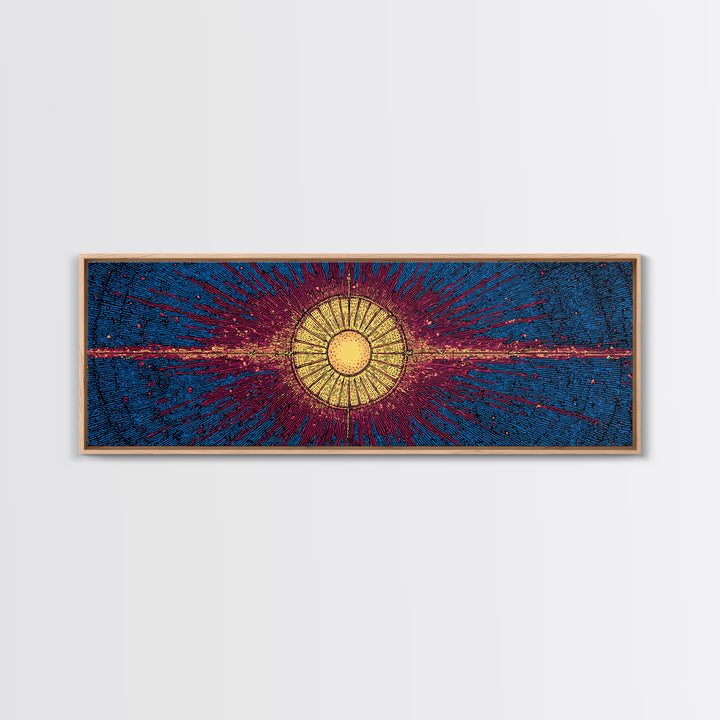 Blue Magenta Solar Burst Wall Art, Mid Century Modern Abstract Print, Cosmic Retro Decor For Living Room And Office, Wall Decor
