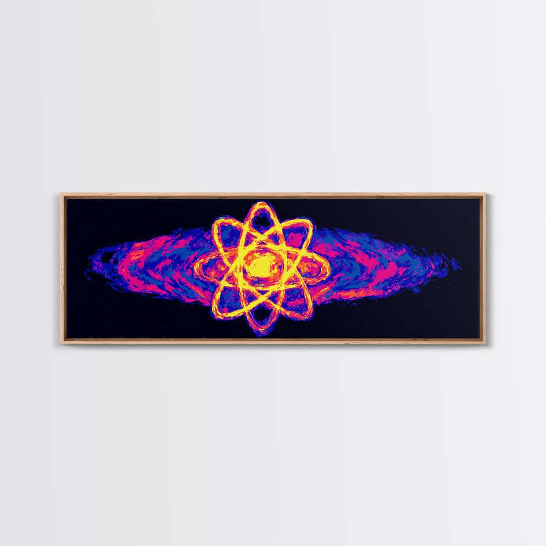 Neon Atom With Cosmic Energy Waves Canvas Print, Modern Abstract Art, Retro Sci Fi Wall Art, Colorful Space Poster, Home Decor