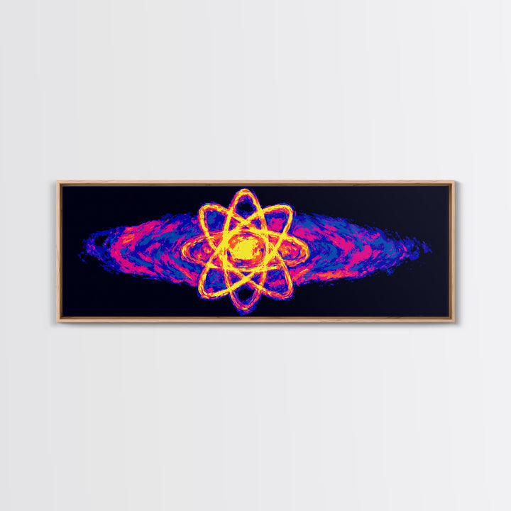 Neon Atom With Cosmic Energy Waves Canvas Print, Modern Abstract Art, Retro Sci Fi Wall Art, Colorful Space Poster, Home Decor