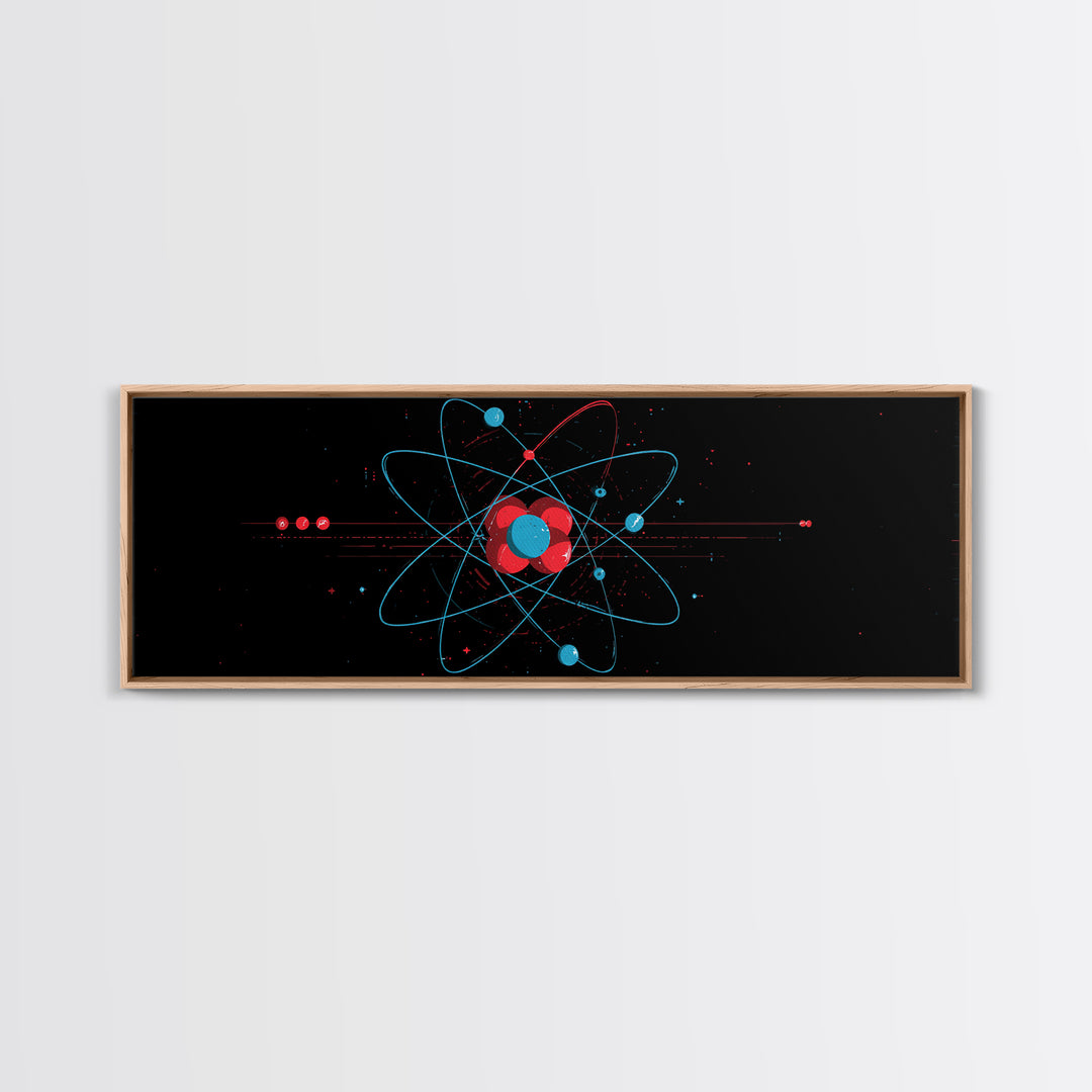 Red And Blue Atomic Orbit Diagram Canvas Print, Mid Century Modern Wall Art, Minimalist Science Poster, Space Age Decor Print