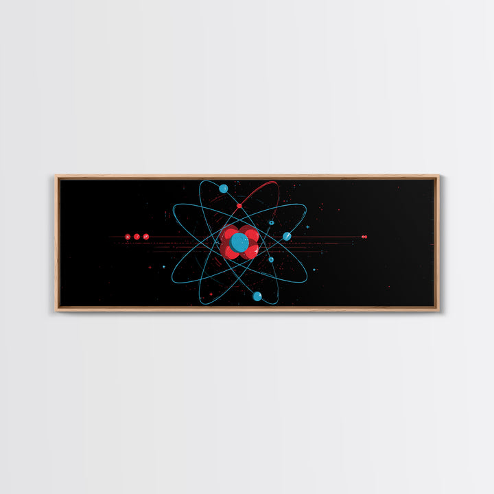 Red And Blue Atomic Orbit Diagram Canvas Print, Mid Century Modern Wall Art, Minimalist Science Poster, Space Age Decor Print