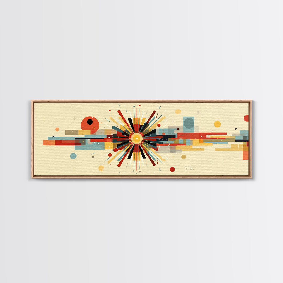 Geometric Atomic Burst With Circles And Lines Canvas Print, Mid Century Modern Wall Art, Bauhaus Poster, Colorful Decor Print