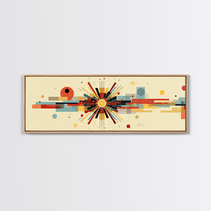 Geometric Atomic Burst With Circles And Lines Canvas Print, Mid Century Modern Wall Art, Bauhaus Poster, Colorful Decor Print