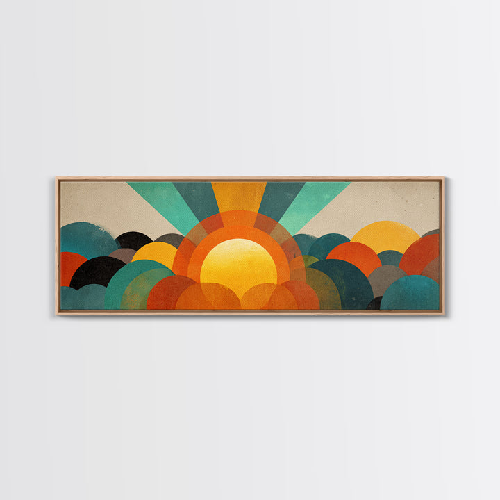 Layered Sun Rising Over Retro Hills Canvas Print, Mid Century Modern Wall Art, Colorful Landscape Poster, MCM Home Decor