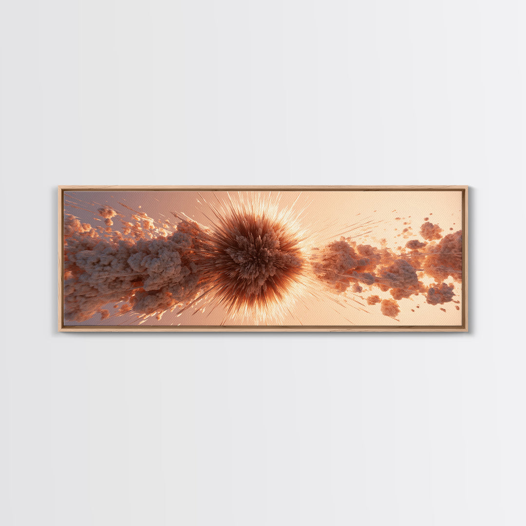 Explosive Peach Cloud Burst Wall Art, Abstract Sunburst Canvas Print, Modern Retro Wall Decor, Statement Living Room Art Print