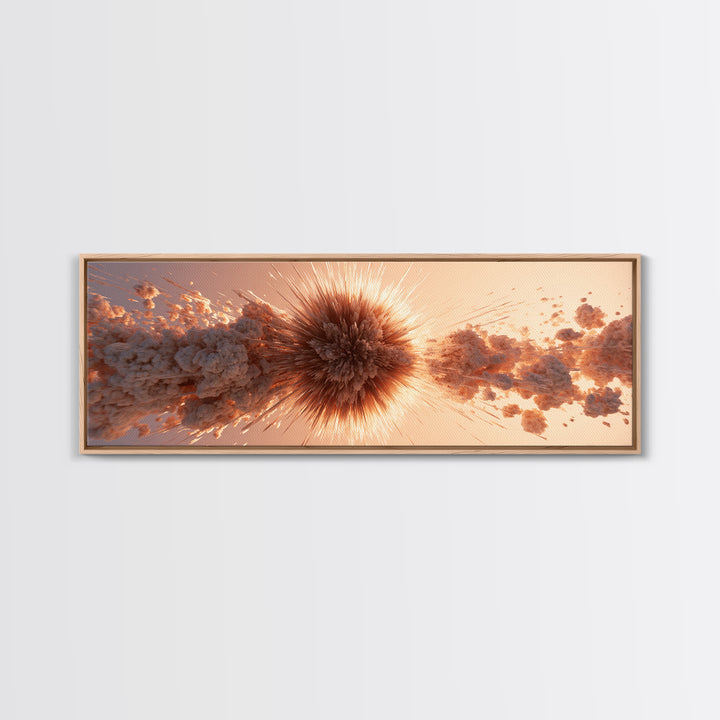 Explosive Peach Cloud Burst Wall Art, Abstract Sunburst Canvas Print, Modern Retro Wall Decor, Statement Living Room Art Print