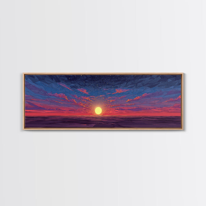 Geometric Ocean Sunset Wall Art, Low Poly Seascape Canvas Print, Retro Modern Home Decor, Colorful Gallery Bedroom Art Print