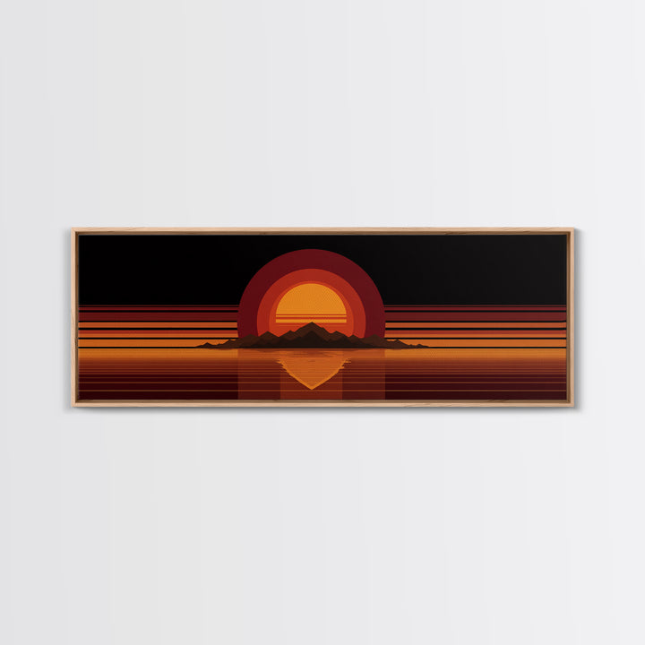 Orange Desert Sun And Mountain Reflection Wall Art, Retro Midcentury Canvas Print, Black Minimalist Modern Home Decor Poster