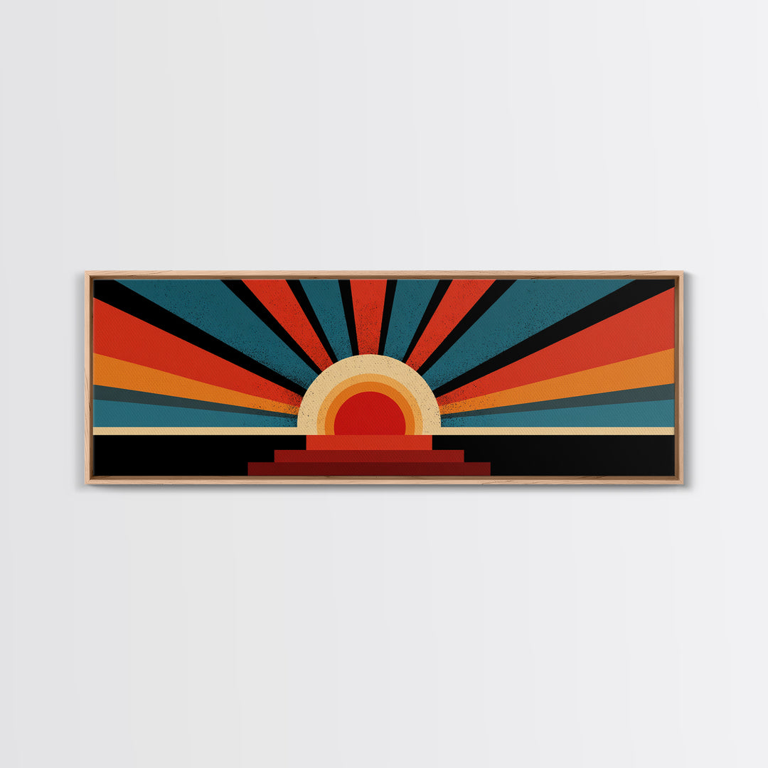 Bold Retro Sunburst Stripe Wall Art, Midcentury Modern Canvas Print, Atomic Geometric Poster, Colorful Living Room Home Decor