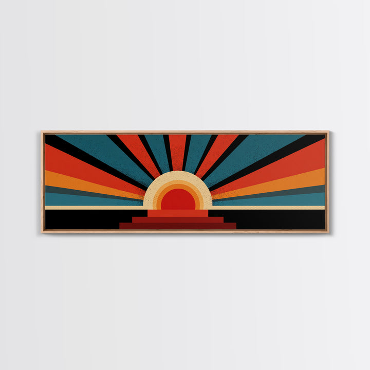 Bold Retro Sunburst Stripe Wall Art, Midcentury Modern Canvas Print, Atomic Geometric Poster, Colorful Living Room Home Decor