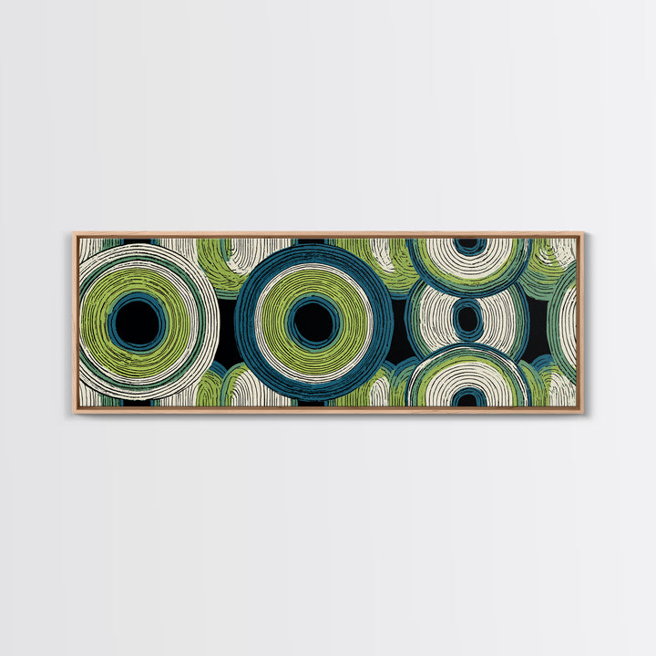 Green Blue Concentric Circle Canvas Print, Midcentury Modern Wall Art, Geometric Pattern Poster, Retro Atomic Home Decor