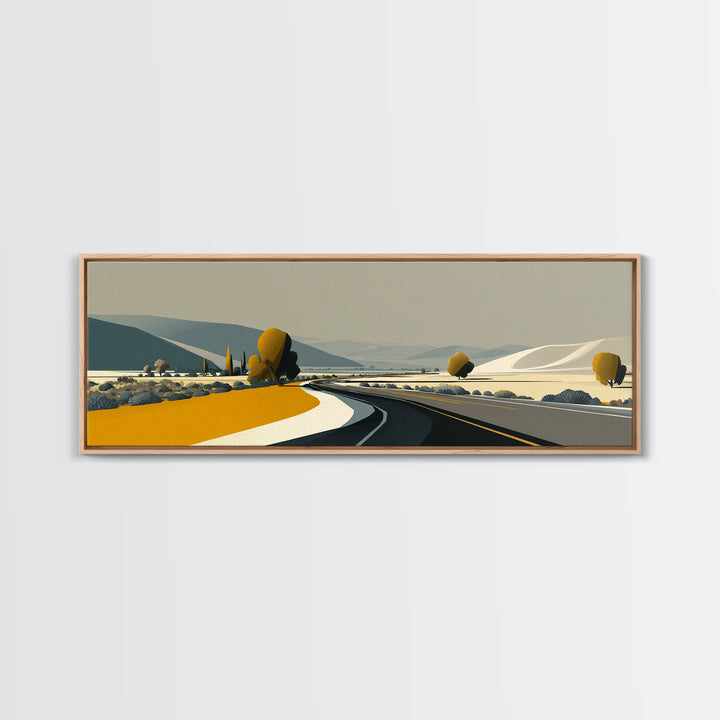 Minimal Country Road Wall Art, Modern Landscape Print, Neutral Midcentury Decor, Scenic Home Office Art, Mustard Yellow Decor