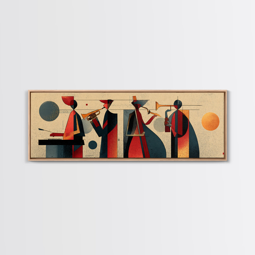 Muted Midcentury Jazz Quartet Canvas Print, Retro Wall Art, Atomic Music Poster, Stylish Modern Abstract Living Room Decor