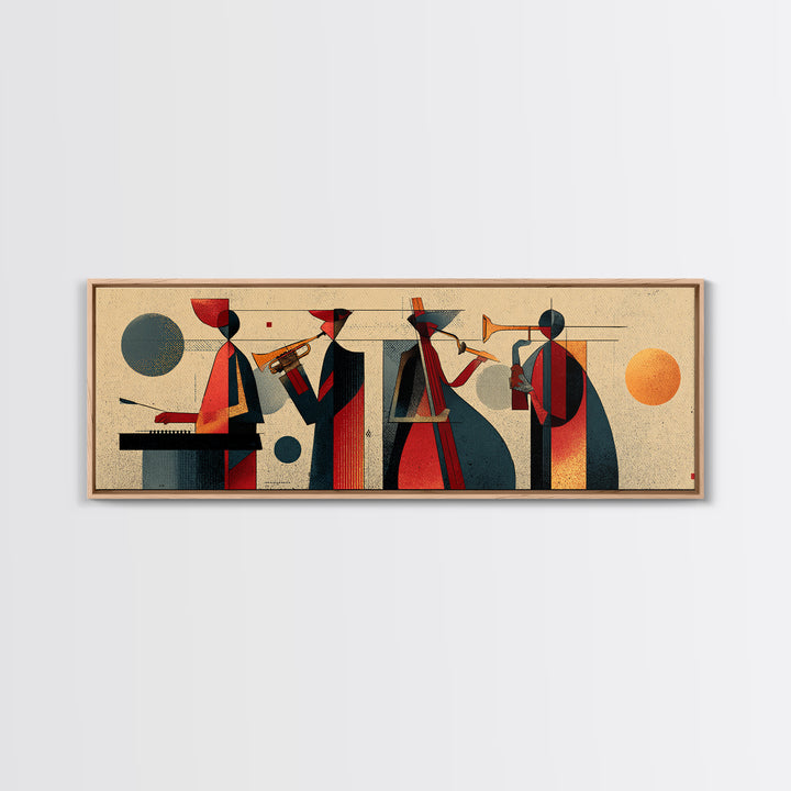 Muted Midcentury Jazz Quartet Canvas Print, Retro Wall Art, Atomic Music Poster, Stylish Modern Abstract Living Room Decor