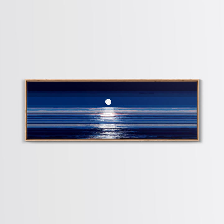 Full Moon Ocean Reflection Canvas Print, Modern Blue Seascape Wall Decor, Coastal Bedroom Art, Serene Living Room Artwork
