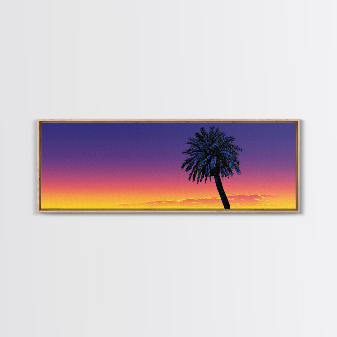 Silhouette Palm Tree Sunset Wall Art, Retro Tropical Landscape Print, Palm Springs Decor, Colorful Mid Century Modern Poster