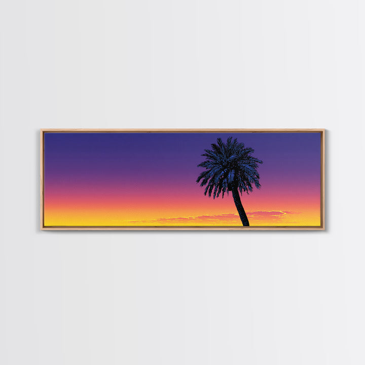 Silhouette Palm Tree Sunset Wall Art, Retro Tropical Landscape Print, Palm Springs Decor, Colorful Mid Century Modern Poster