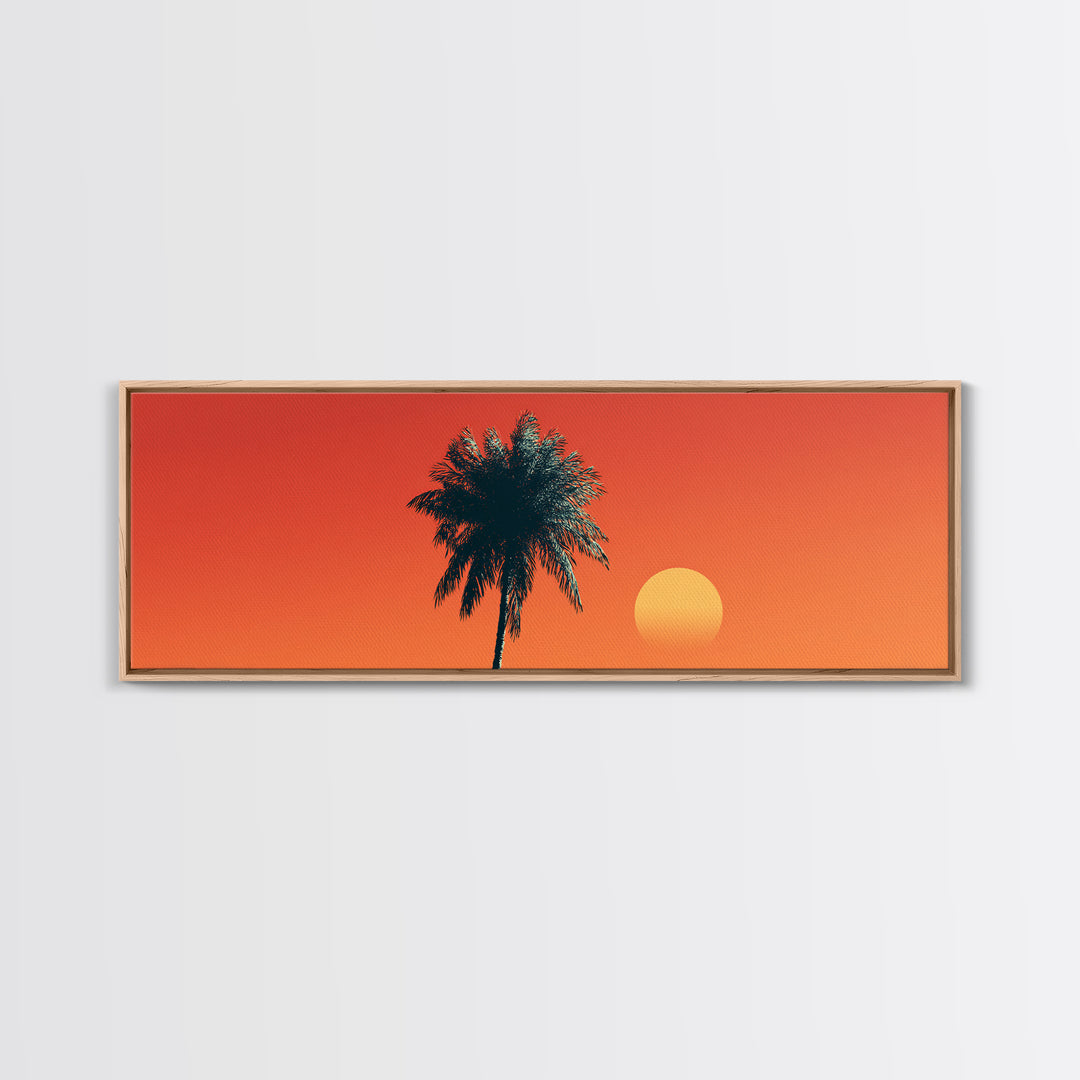 Orange Palm Silhouette Sunset Canvas Print, Mid Century Modern Tropical Wall Decor, Warm Coastal Art, Palm Springs Home Decor