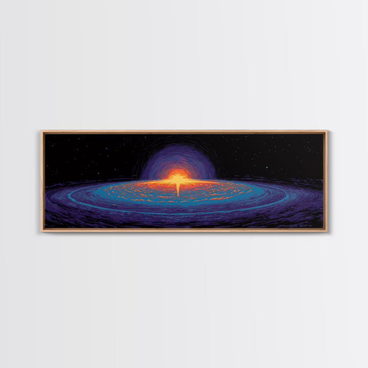Cosmic Black Hole Galaxy Canvas Print, Retro Sci Fi Space Abstract Art, Neon Blue Orange Wall Decor, Modern Statement Poster