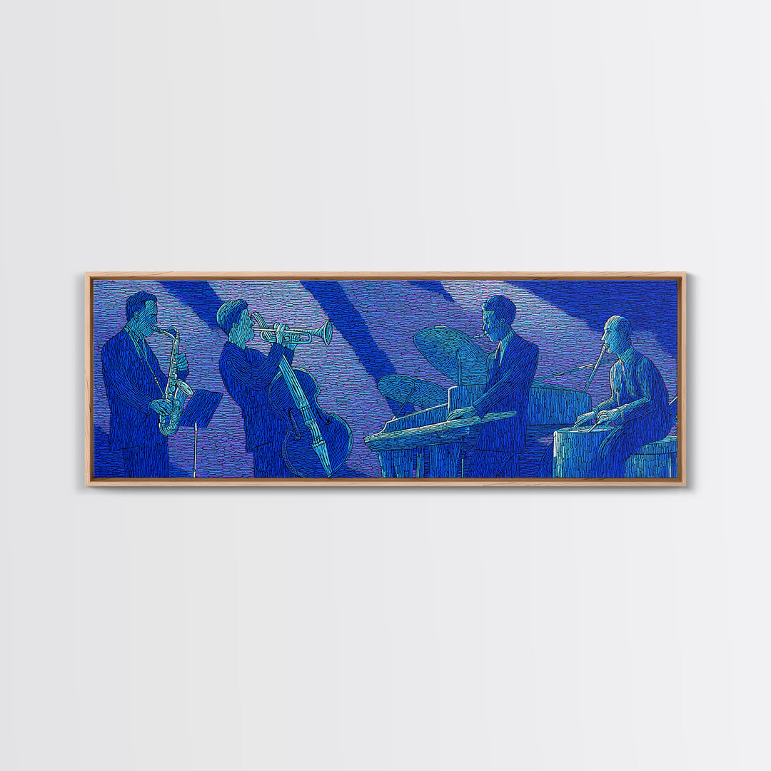 Blue Textured Jazz Ensemble Canvas Print, Modern Wall Art, Midcentury Music Poster, Cool Retro Living Room Home Office Decor