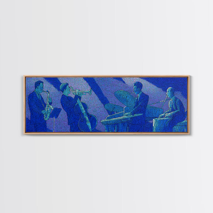 Blue Textured Jazz Ensemble Canvas Print, Modern Wall Art, Midcentury Music Poster, Cool Retro Living Room Home Office Decor