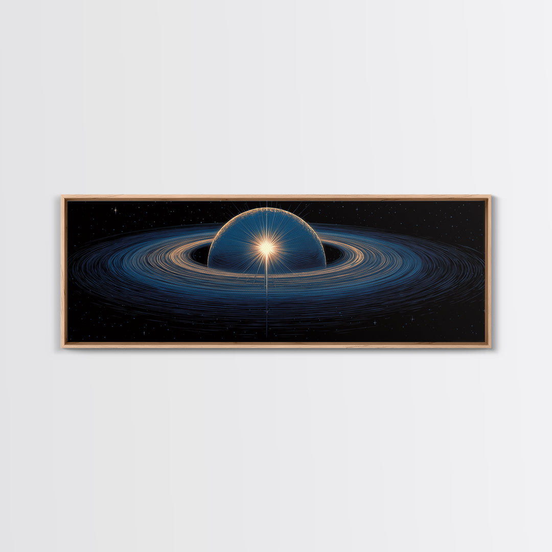 Blue Ringed Planet Wall Art, Cosmic Retro Art, Large Sci Fi Retro Art, Modern Abstract Art Print For Living Room Decor Gift