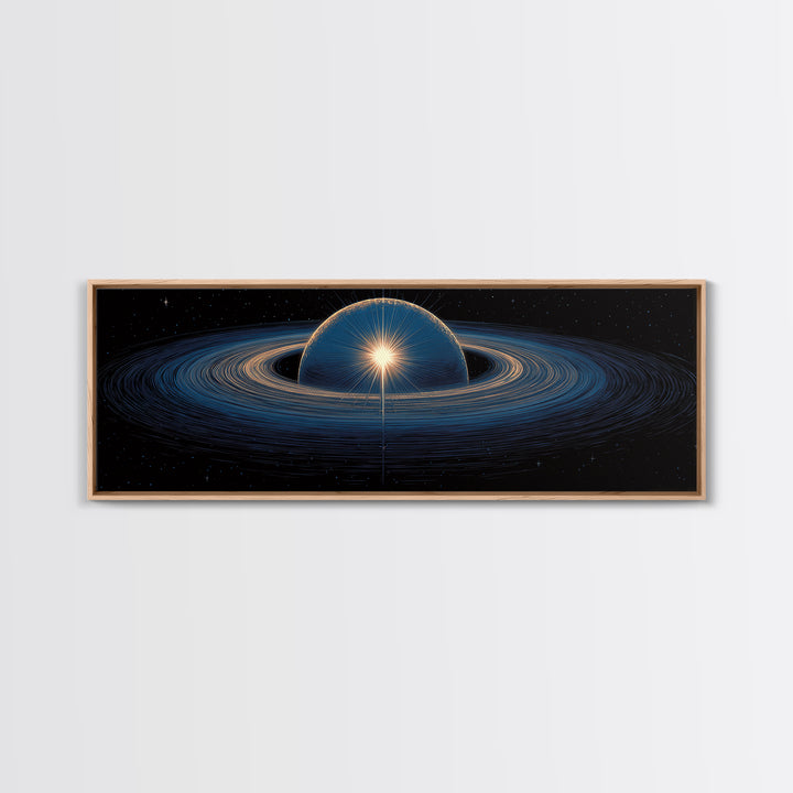 Blue Ringed Planet Wall Art, Cosmic Retro Art, Large Sci Fi Retro Art, Modern Abstract Art Print For Living Room Decor Gift