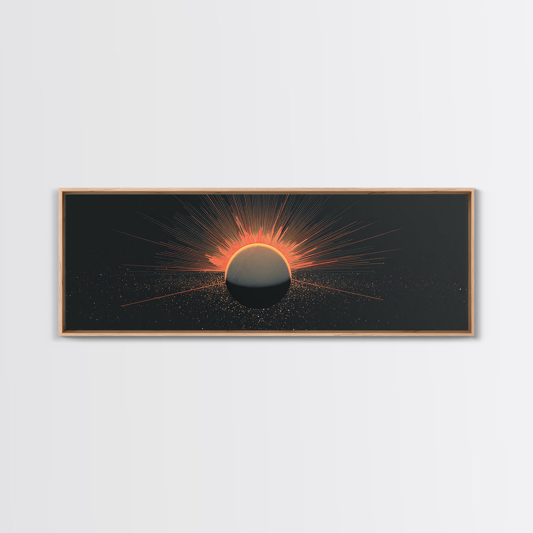 Orange Eclipse Sun Canvas Print, Midcentury Abstract, Atomic Retro Poster, Modern Wall Decor For Bedroom And Home Office