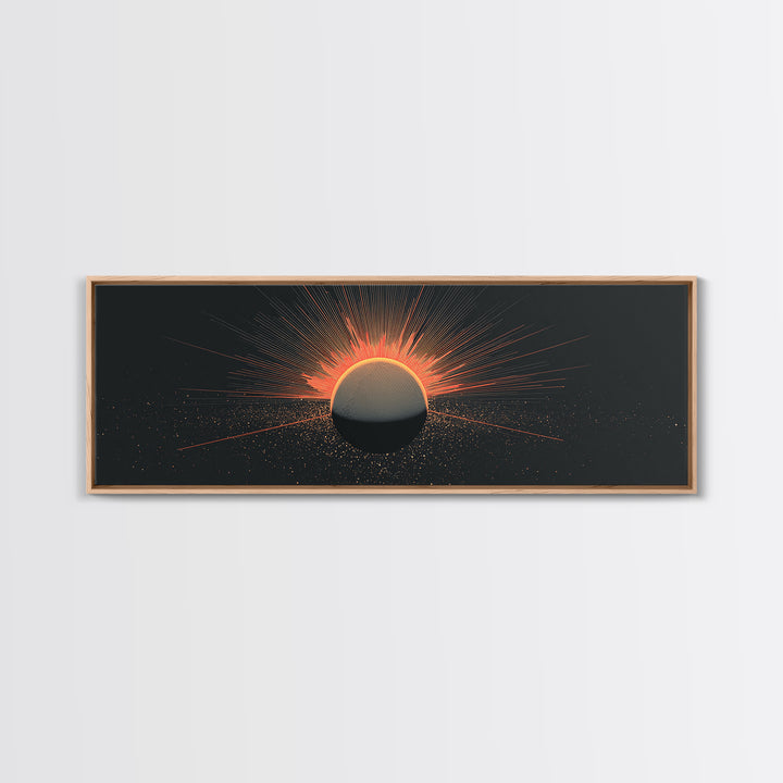 Orange Eclipse Sun Canvas Print, Midcentury Abstract, Atomic Retro Poster, Modern Wall Decor For Bedroom And Home Office