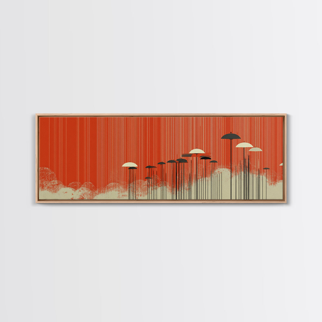 Red Orange Umbrella Canvas Print, Minimalist Retro Wall Art, Midcentury Modern Decor, Warm Abstract Poster For Bedroom Decor