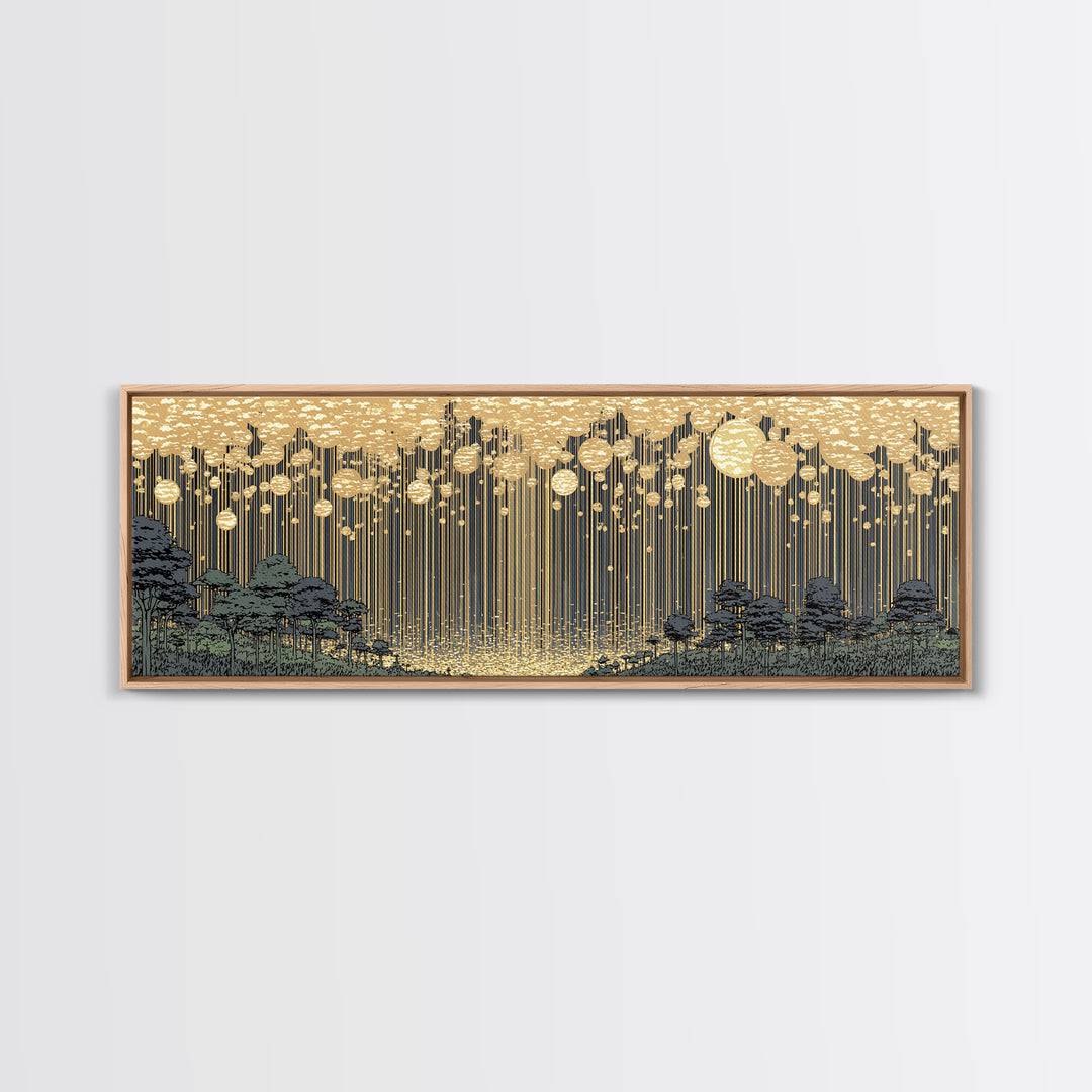 Golden Rain Landscape Framed Canvas Print, Midcentury Wall Art, Scenic Nature Print, Neutral Decor For Living Room Decor
