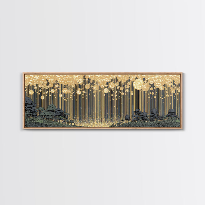 Golden Rain Landscape Framed Canvas Print, Midcentury Wall Art, Scenic Nature Print, Neutral Decor For Living Room Decor