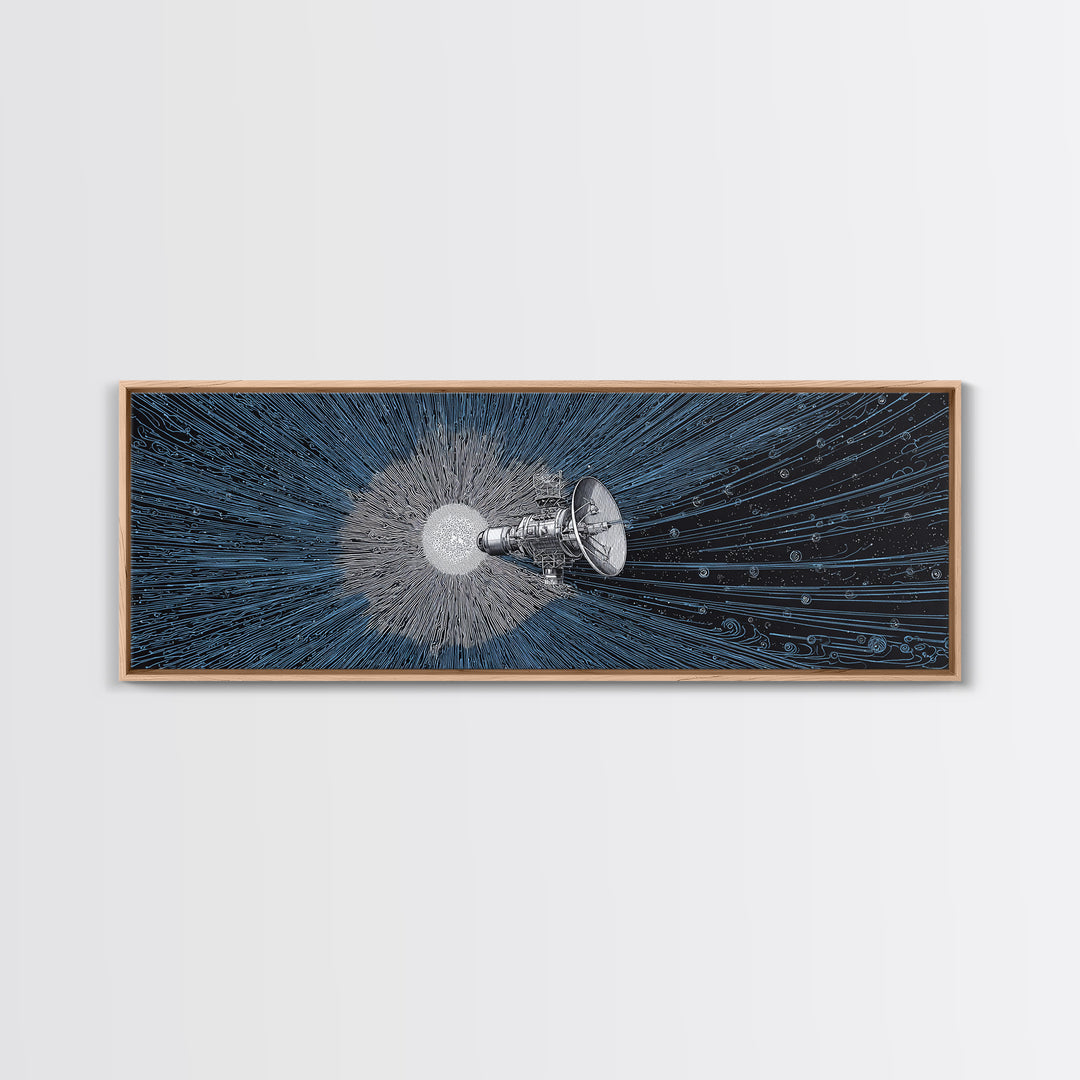 Deep Space Satellite Wall Art, Blue Sci Fi Retro Art, Modern Abstract Art Print, Large Panoramic Poster For Office Decor