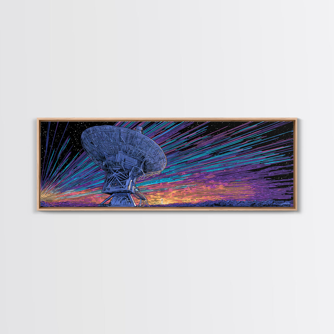 Neon Radio Telescope Canvas Print, Cosmic Retro Art, Large Sci Fi Retro Art, Modern Wall Decor For Home Office And Den Gift