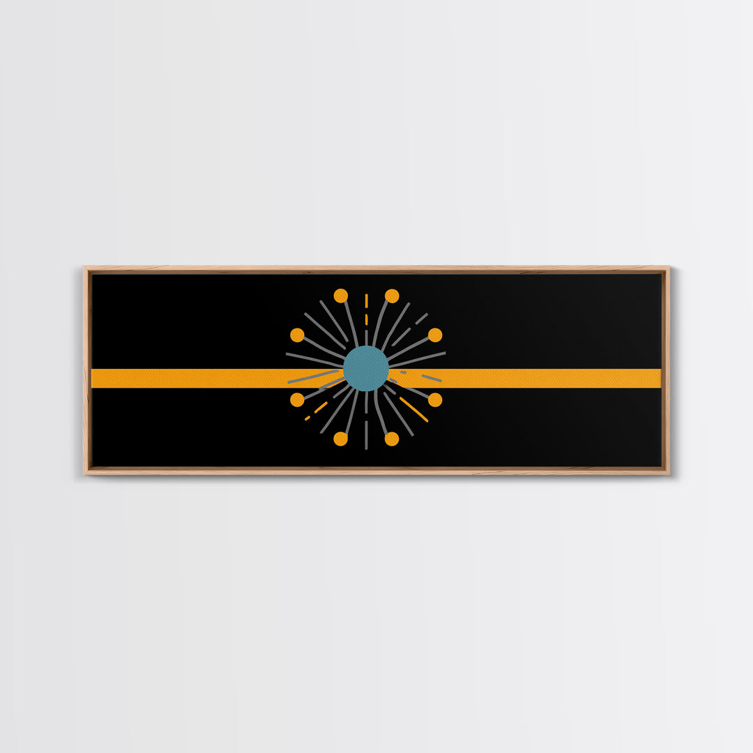 Minimal Atomic Starburst On Orange Stripe Wall Art, Midcentury Modern Decor, Geometric Art Print, Retro Abstract Poster, MCM