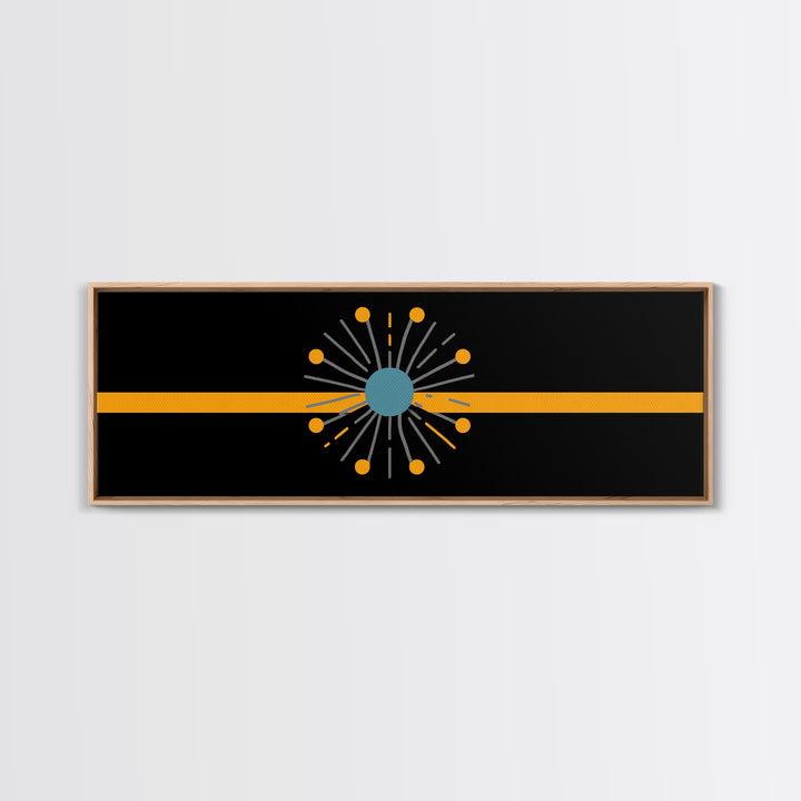 Minimal Atomic Starburst On Orange Stripe Wall Art, Midcentury Modern Decor, Geometric Art Print, Retro Abstract Poster, MCM