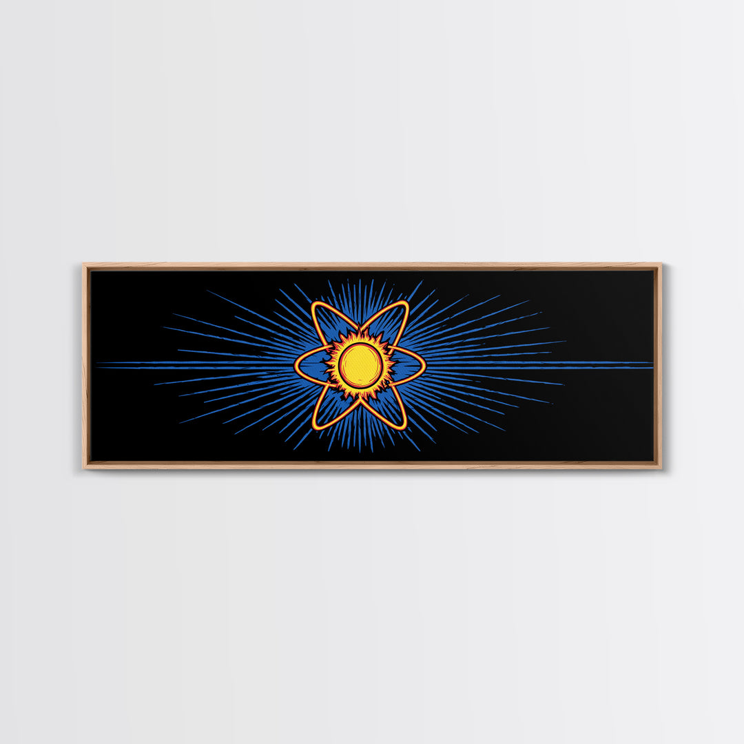 Glowing Atom With Blue Rays Wall Art, Atomic Retro Poster, Midcentury Modern Decor, Space Abstract Art, Geometric MCM Print
