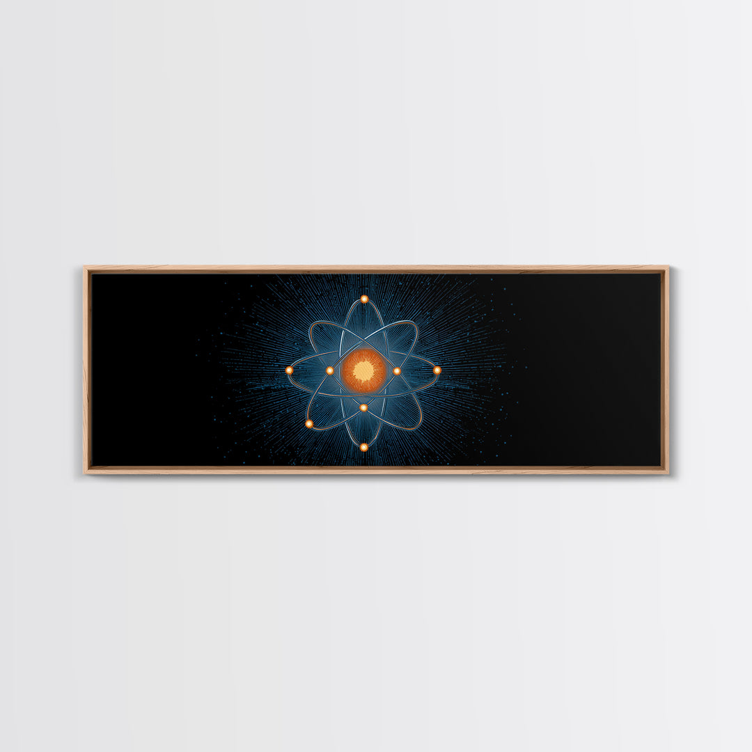 Blue Particle Atom With Orange Core Wall Art, Retro Science Poster, Midcentury Modern Decor, Space Abstract Art, MCM Print