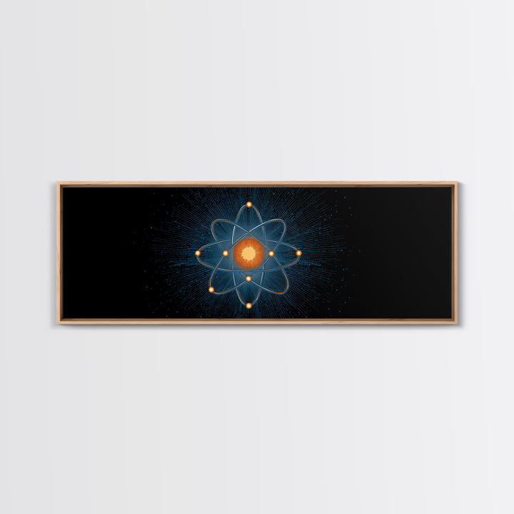Blue Particle Atom With Orange Core Wall Art, Retro Science Poster, Midcentury Modern Decor, Space Abstract Art, MCM Print