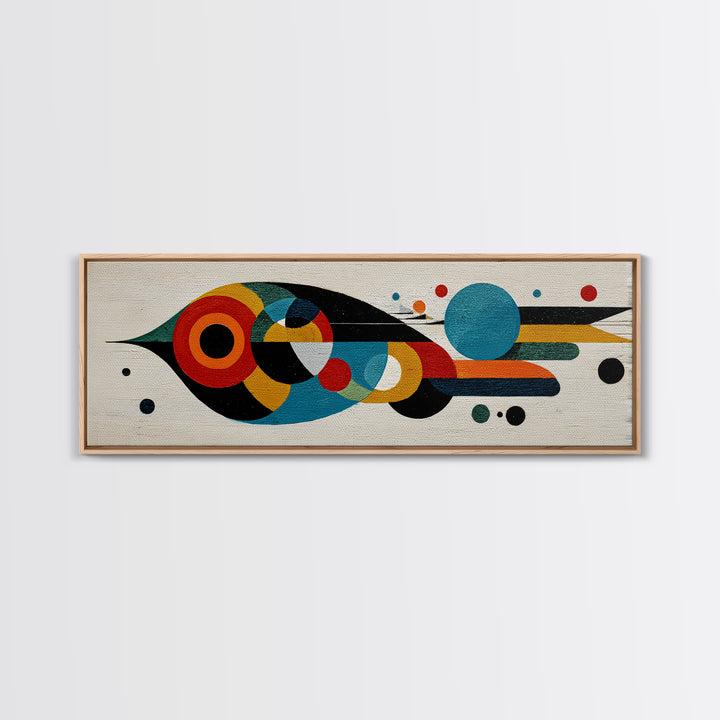 Midcentury Abstract Bird With Circles Wall Art, Geometric Canvas Print, Colorful MCM Decor, Modern Living Room Poster Art Print