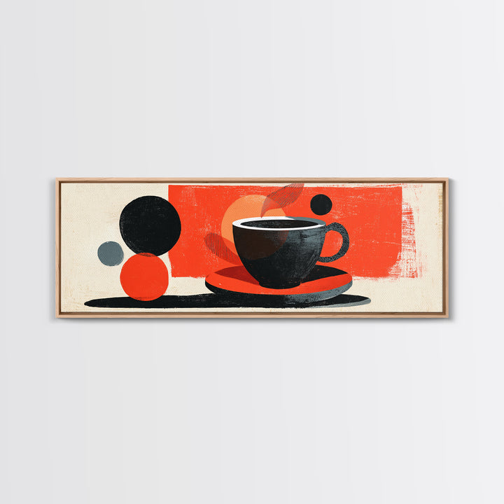 Minimal Black Coffee Cup With Red Circles Wall Art, Bauhaus Modern Kitchen Decor, Midcentury Abstract Cafe Poster Print Gift