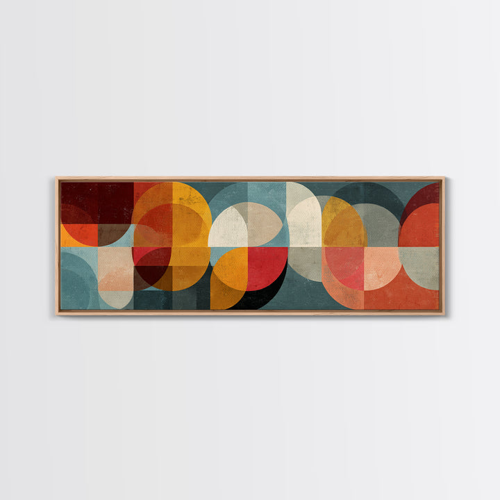 Overlapping Retro Circles Canvas Print, Midcentury Modern Art, Geometric Wall Art, 70s Decor, Teal Orange Living Room Decor
