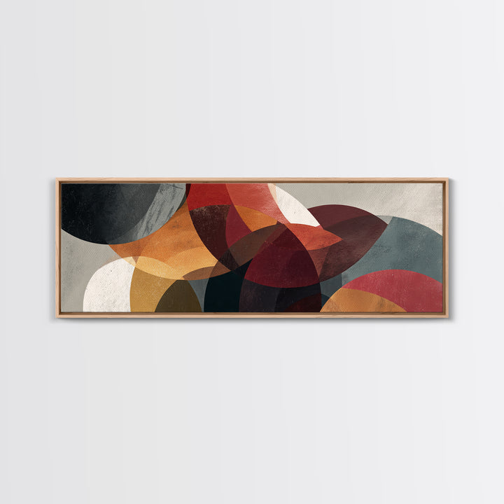 Layered Red Orange Abstract Circles Wall Art, Midcentury Modern Art Print, Geometric Retro Decor, Living Room Canvas Artwork