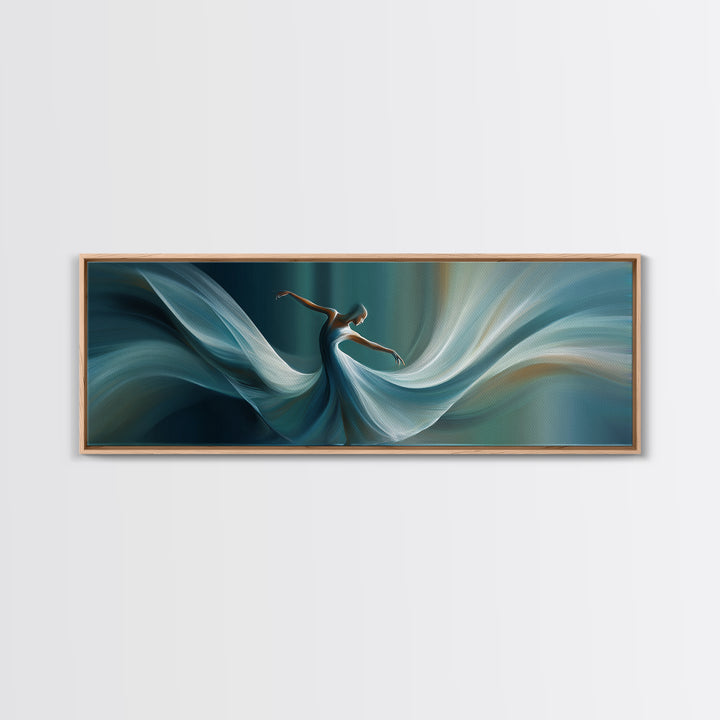 Graceful Dancer In Flowing Teal Dress Canvas Print, Elegant Modern Wall Art, Figurative Movement Poster, Bedroom Decor Gift