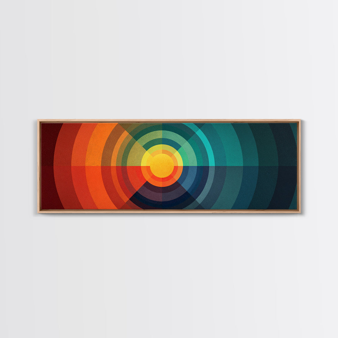 Rainbow Concentric Sunburst Canvas Print, Midcentury Modern Wall Art, Geometric Retro Poster, Colorful Bauhaus Home Decor