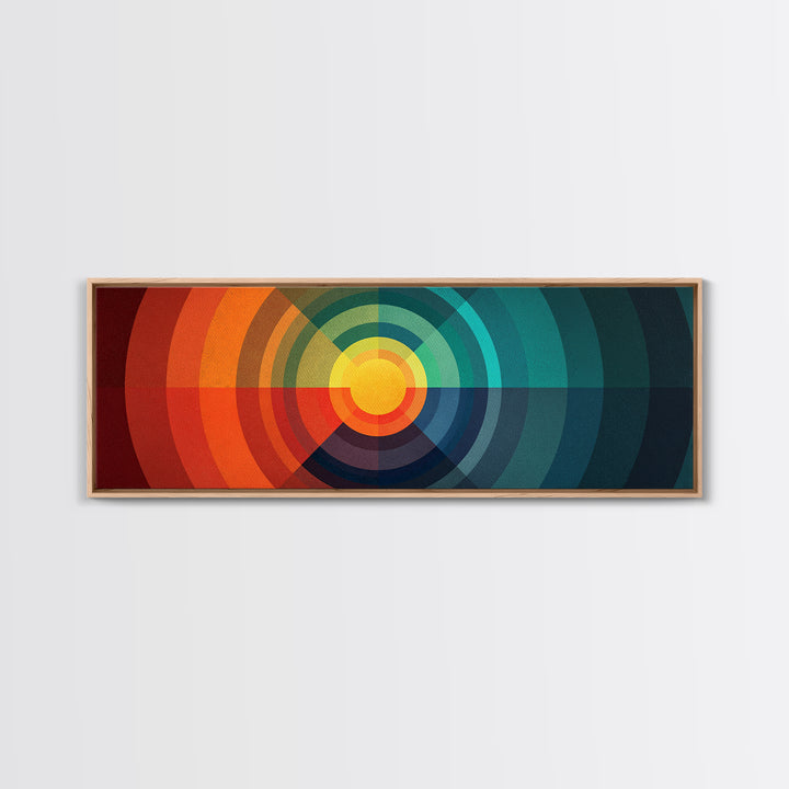 Rainbow Concentric Sunburst Canvas Print, Midcentury Modern Wall Art, Geometric Retro Poster, Colorful Bauhaus Home Decor