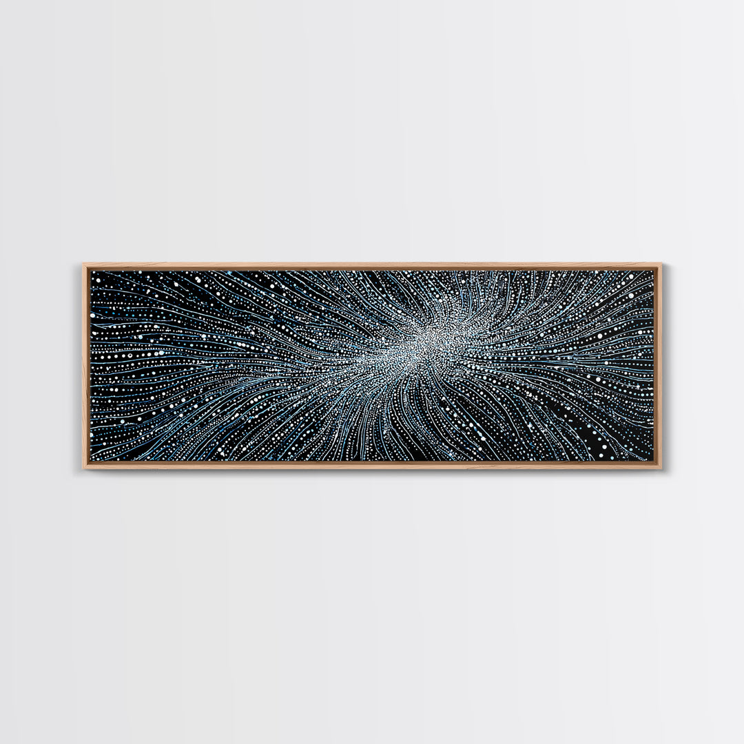 Blue White Particle Wave Canvas Print, Modern Abstract Wall Art, Digital Motion Poster, Sci Fi Space Decor For Home Office