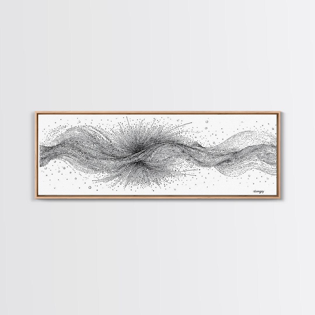 Black White Dotted Wave Wall Art, Minimalist Abstract Canvas Print, Modern Line Poster, Monochrome Office Decor For Gallery Wall